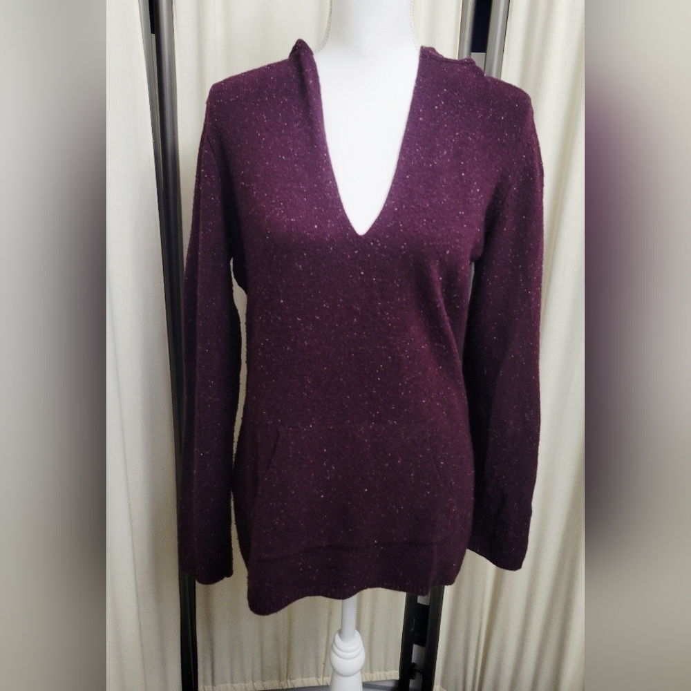 INC International Concepts Deep Purple V-Neck Sweater w/Hood & Front Pocket | L